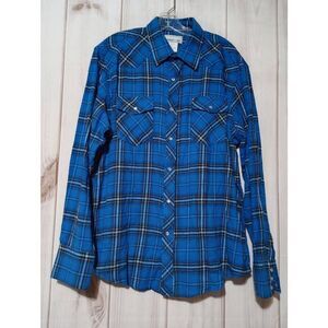 Wrangler Shirt Men's‎ Extra Large Blue Flannel Snap Front Long Sleeve